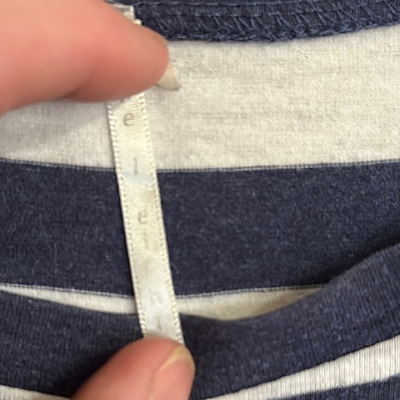 Blue and White Striped 3/4 Sleeve Blouse - Picture 2 of 9